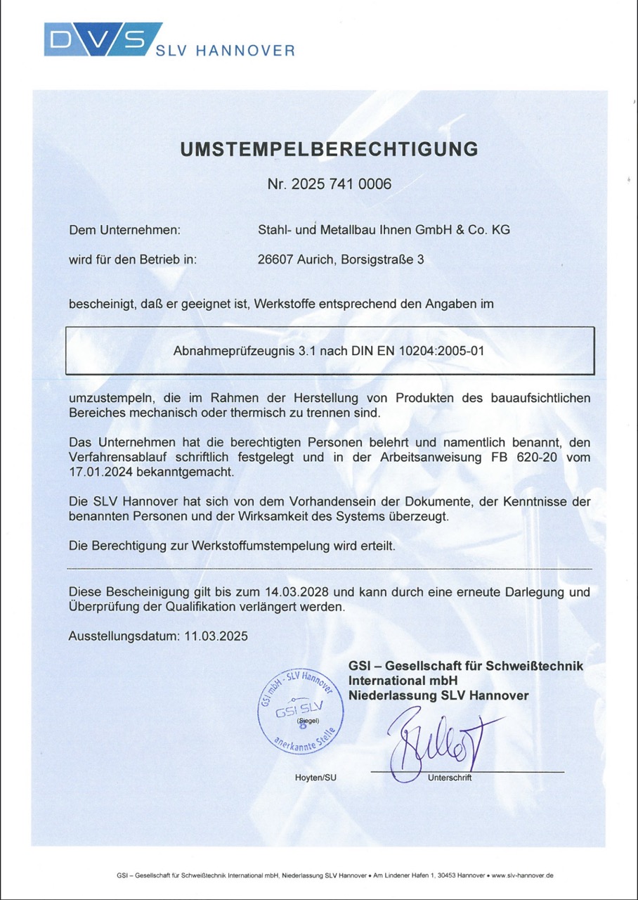 Umstempelberechtigung Nr. 2022 732 0035 bis 14.03.2028